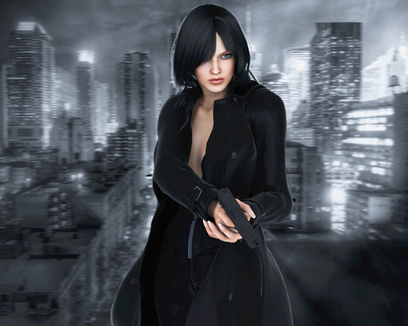 Woman - woman, gun, black, 3d