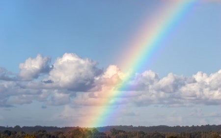 beautiful day - clouds, pretty, rainbow, blue, beautiful, colors, sky