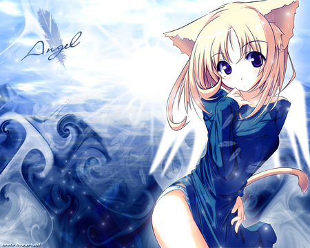 Cute Catgirl - pretty, anime, anime girl, blue, catgirl, girl, blonde hair, cat, trible, cute, adorable