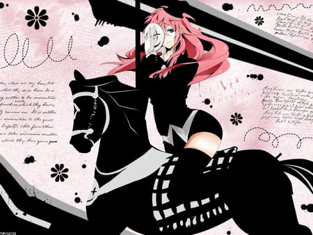 Megurine Luka - mask, hot, colorful, het, black, white, top hat, pretty, megurine luka, petals, anime, megurine, cute, luka, sexy, vocaloids, horse, vocaloid, beautiful, flowers