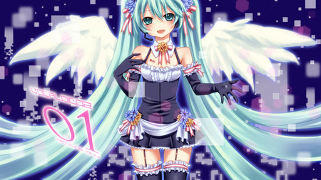 Hatsune Miku - hot, angel, wings, twintail, colorful, pretty, anime, miku, cute, hatsune miku, sexy, girl, hatsune, vocaloids, vocaloid, beautiful, flowers