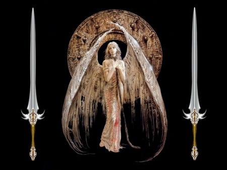 Angel, Luis Royo - swords, dark, angel, female, royo