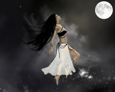 Monthly Dance - moon, abstract, girl, fantasy