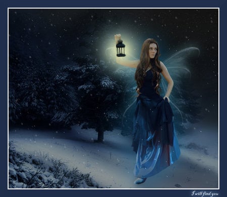 The Night Search - faerie, woman, searching, fairy, night, light, lantern