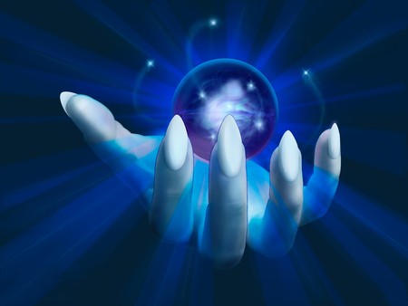 Ice Hand - reach, crystal ball, blue, 3d art, hand