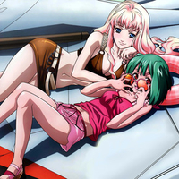 Sheryl Nome and Ranka Lee Sunbath on wing Macross Frontier