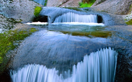 ICY COOL FALLS - rocky, double, falls, rock, moss, cool, mountain