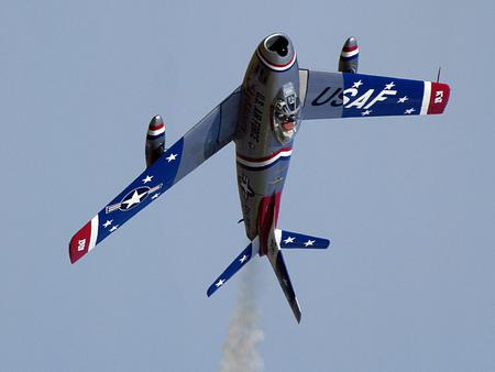 f-86 sabre inverted - white, red, aircrat, plane, inverted, blue