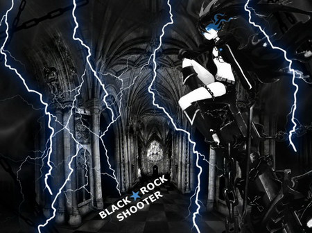 Black Rock Shooter - anime, lightning, rock, black