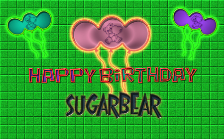 happy birthday - balloons, b-day, green, sugarbear