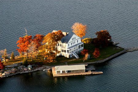 Watch Island - trees, colour, boat house, mansion, autumn, paradise, landscaped