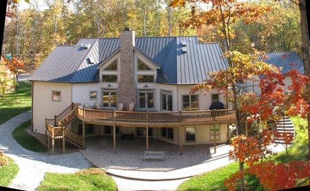 Country Living In Style - house, colour, huge, trees fall, deck, walkways