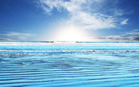 sea of blue - beaches, sky, ocean, sun, water, wet, bright, nature, pretty, beautifl, blue, clouds