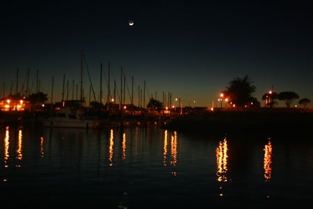 Light of the Moon - reflections, night, boats, lights