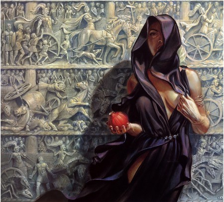 Death Loves Me - hooded, drawing, fantasy, mual, malevollent, woman, apple