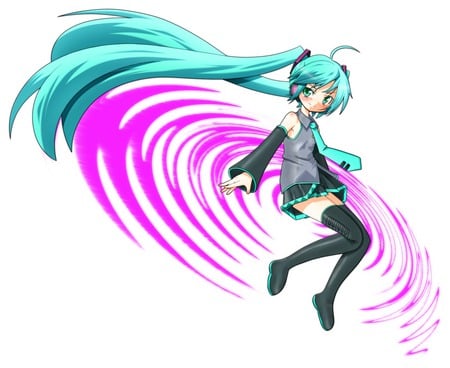 Hatsune Miku - hatsune, miku, pretty, cute, vocaloids, vocaloid, thighhighs, anime, twintail, girl, blue, spiral, blue eyes, idol, hatsune miku, blue hair