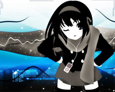 The Melancholy of Haruhi Suzumiya - the melancholy of haruhi suzumiya, winter, ipod, haruhi