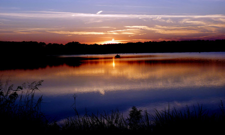 Sunset in the south - reflections, rainbow colors, sunset, water, lake, noxubee refuge