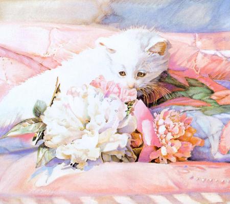 flower kitty  (for tam) - quilt, flowers, colors, kitten