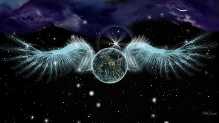 Earth Angel - clouds, abstract, earth, stars, firefox persona, angel wings, space, world, sky