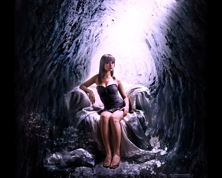 Girl in cavern