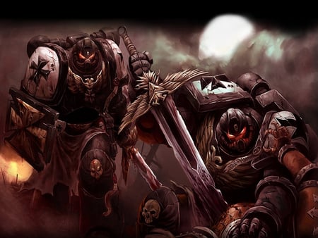 Black Templars - moon, evil, battlefield, knights, fantasy, dark art, cg