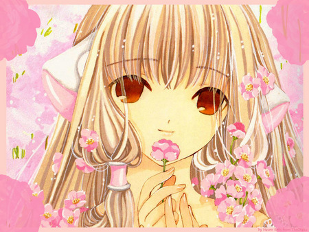 Chii - flowers, anime, chobits, girl, chii, pink