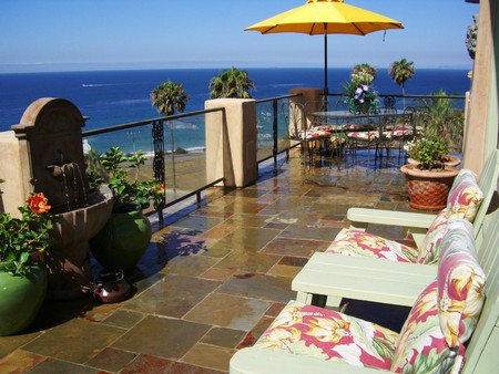 A Terrace View - chairs, fountain, sea, terrace