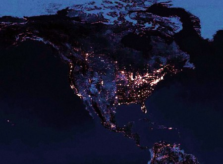 Space, night and the Americas - space, south america, lights, north america, country, night