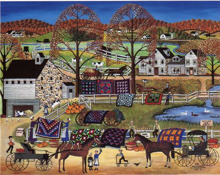 Amish Way Of Life - village, quilts, people, horses, wagons, ponds, houses, farms