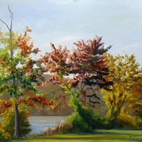 Fall Trees By The Lake Shore