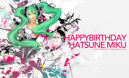 Hatsune Miku - pretty, anime, vocaloid, blue, twintail, hatsune miku, headphones, blue hair, blue eyes, beautiful, colorful, white, miku, b-day, cute, hatsune, headset, vocaloids