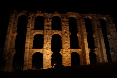 Roman aqueduct in Merida - roman, aqueduct, night, ancient