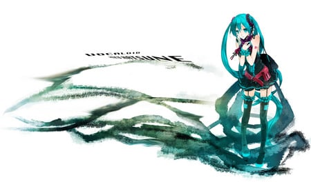 Hatsune Miku - pretty, anime, vocaloid, blue, twintail, hatsune miku, microphone, headphones, blue eyes, belt, ipod, beautiful, black, miku, cute, hatsune, headset, sexy, vocaloids