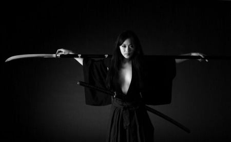 Martial Artist - white, spear, katana, robe, photograph, black, model