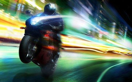 Motorcycle racer - speed, bike, street, motorcycle, lights, racing, racer