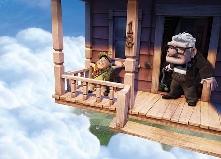 Up - sky, movie, scared, mr fredrickson, floating house, grumpy, boy, up, kevin