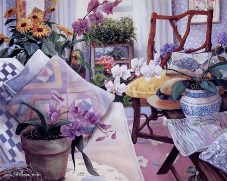 A Female's Touch - hat, girly, room, chairs, flowers, plants, couch, fenimine