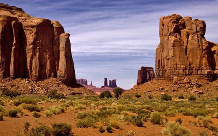 the deserts land - nature, sky, rock, desert, land, grass