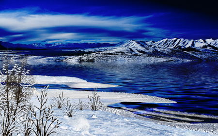 Shiver - winter, water, mountains, snow