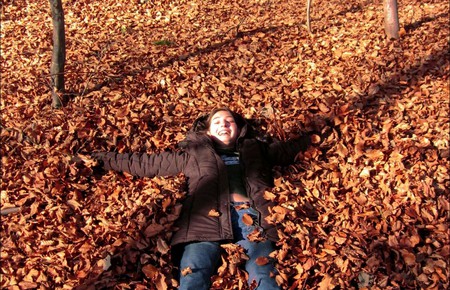 autumn joy - fall, happy, joy, leaves, girl, colors, autumn, colorful