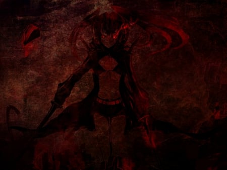 Black Rock Shooter - red, sword, black, brs, dark, black rock shooter, twintail