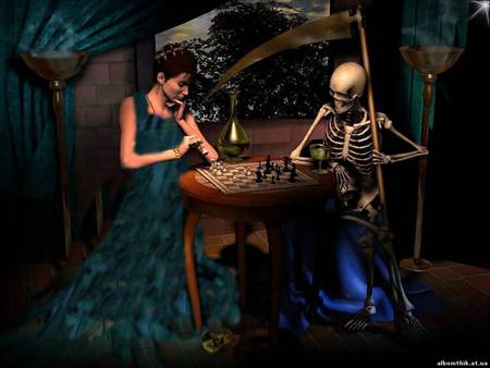 Chess With Death - chess, grim reaper, art, artwork