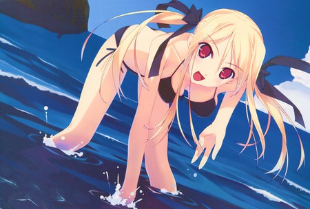 Ocean Blonde - anime, anime girl, bikini, blonde, ocean