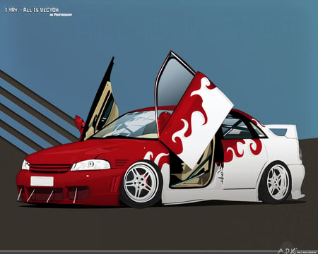 Red & White-Vector Car - car, digital art, hd, vector, red and white