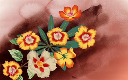 Flowers - flowers, orange, yellow, 3d, abstract