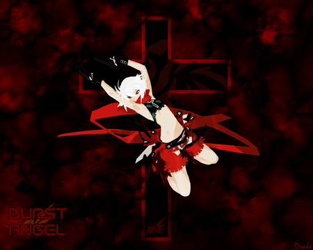 Jo - jo, guns, red, cross, burst angel