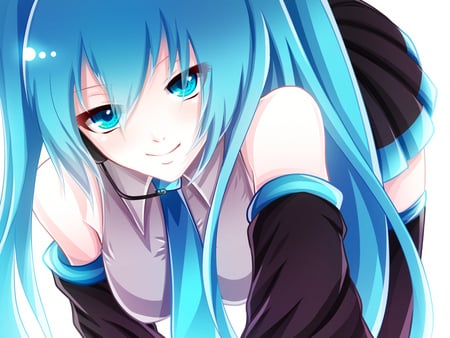 Hatsune Miku - pretty, tie, anime, vocaloid, blue, hatsune miku, microphone, headphones, blue hair, blue eyes, idol, skirt, beautiful, hot, girl, thighhighs, miku, cute, hatsune, headset, sexy, vocaloids