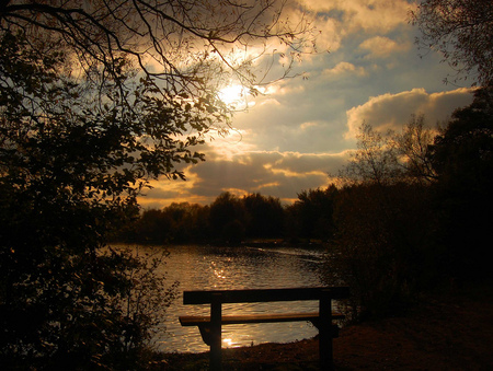 Bench - bench, lake, sunset, peaceful