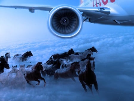 Fantastik - horses, airplanes, sky, fantasy